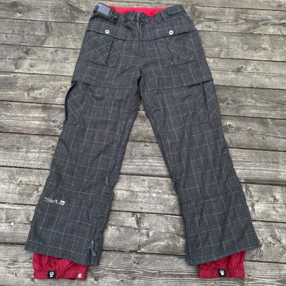 Vintage Y2K Embroidered Quicksilver Railin Snow Pants Plaid Snow Cargo Pants L